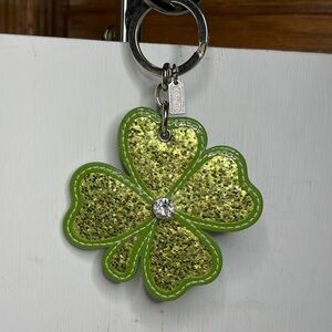 Vintage Y2K Coach Leather Glitter Shamrock Four Leaf Clover Bag Charm/Keychain